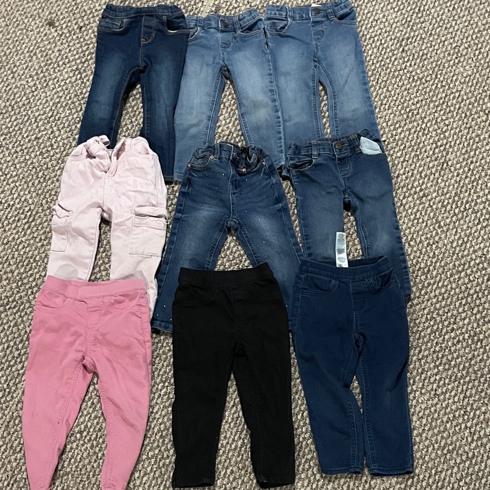 Girls 2T Kids Denim and Leggings Set - Blue, Pink, Black